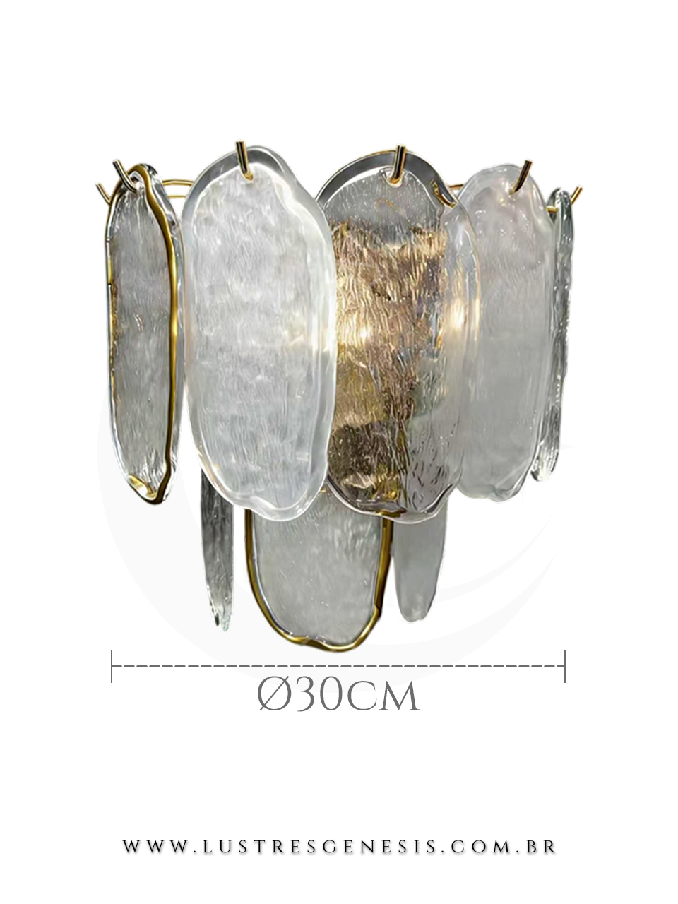 Arandela de parede Doray com cristais, acabamento dourado e prata, acesa, ideal para cabeceira de cama e corredor, tamanho 30cm.